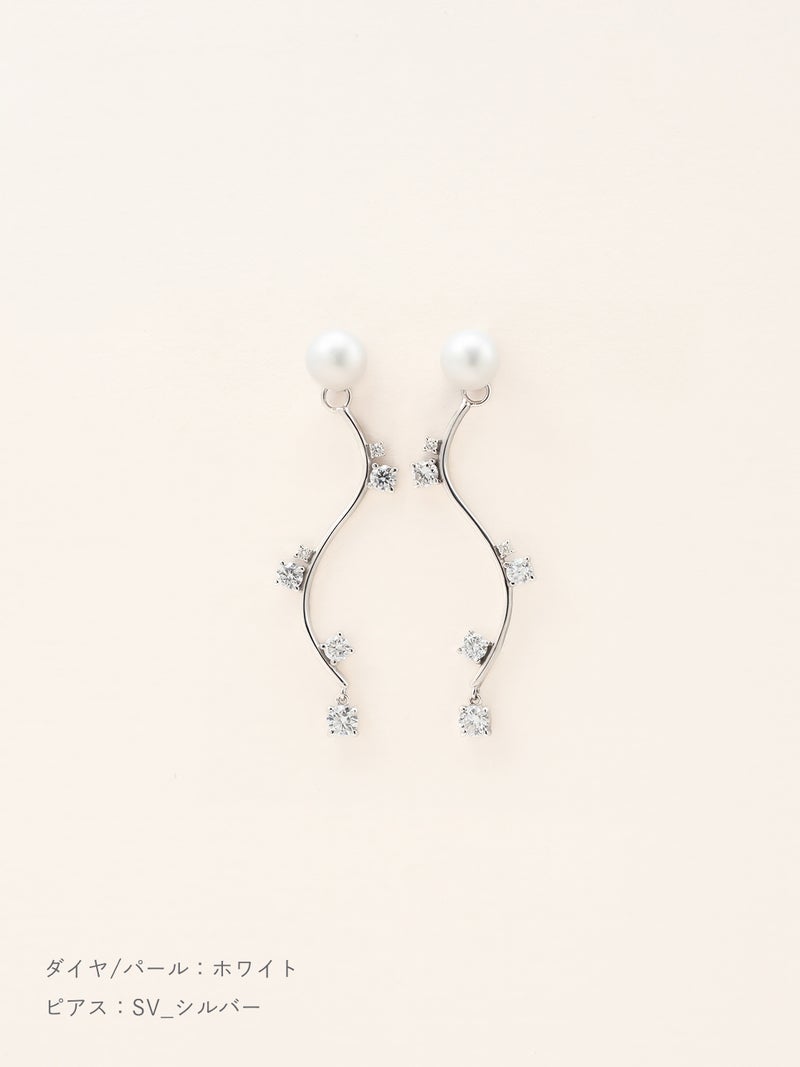 パール×ダイヤモンド ウェーブ ピアス | Little Voyage 30017_wh_sv