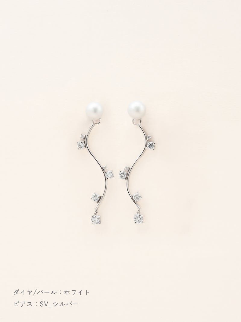 パール×ダイヤモンド ウェーブ ピアス | Little Voyage 30017_wh_sv