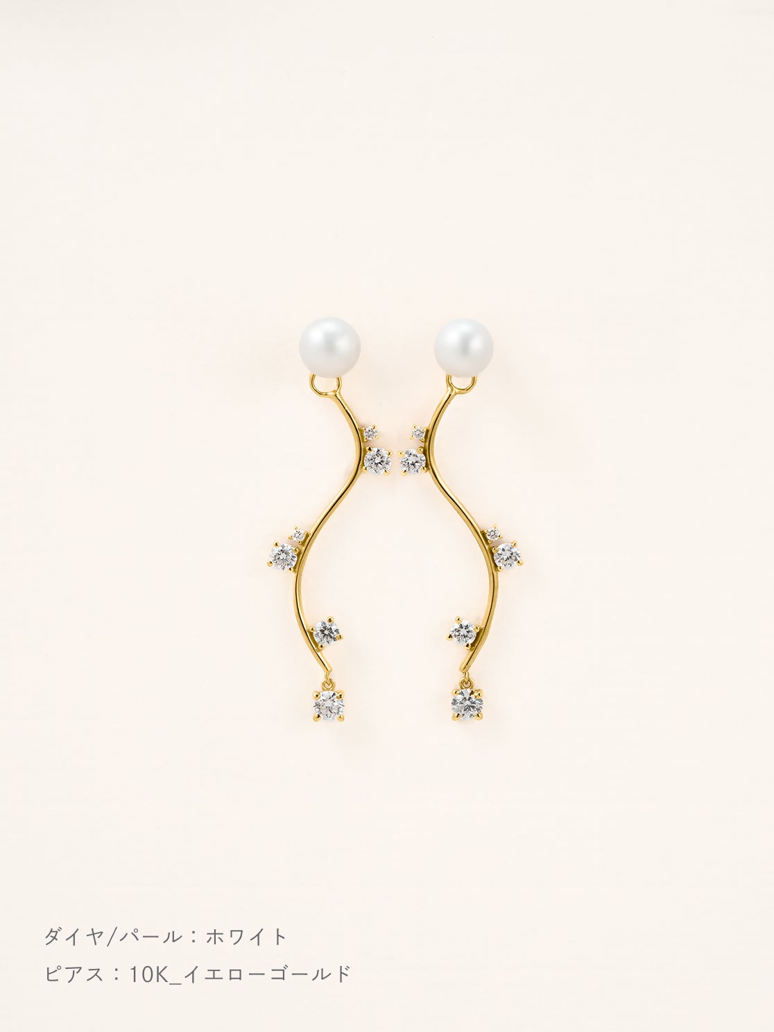 パール×ダイヤモンド ウェーブ ピアス | Little Voyage 30017_wh_10kyg