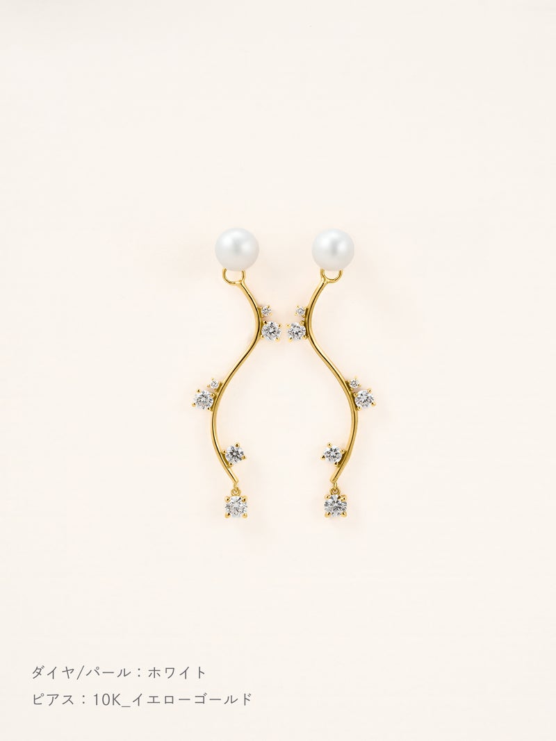 パール×ダイヤモンド ウェーブ ピアス | Little Voyage 30017_wh_10kyg