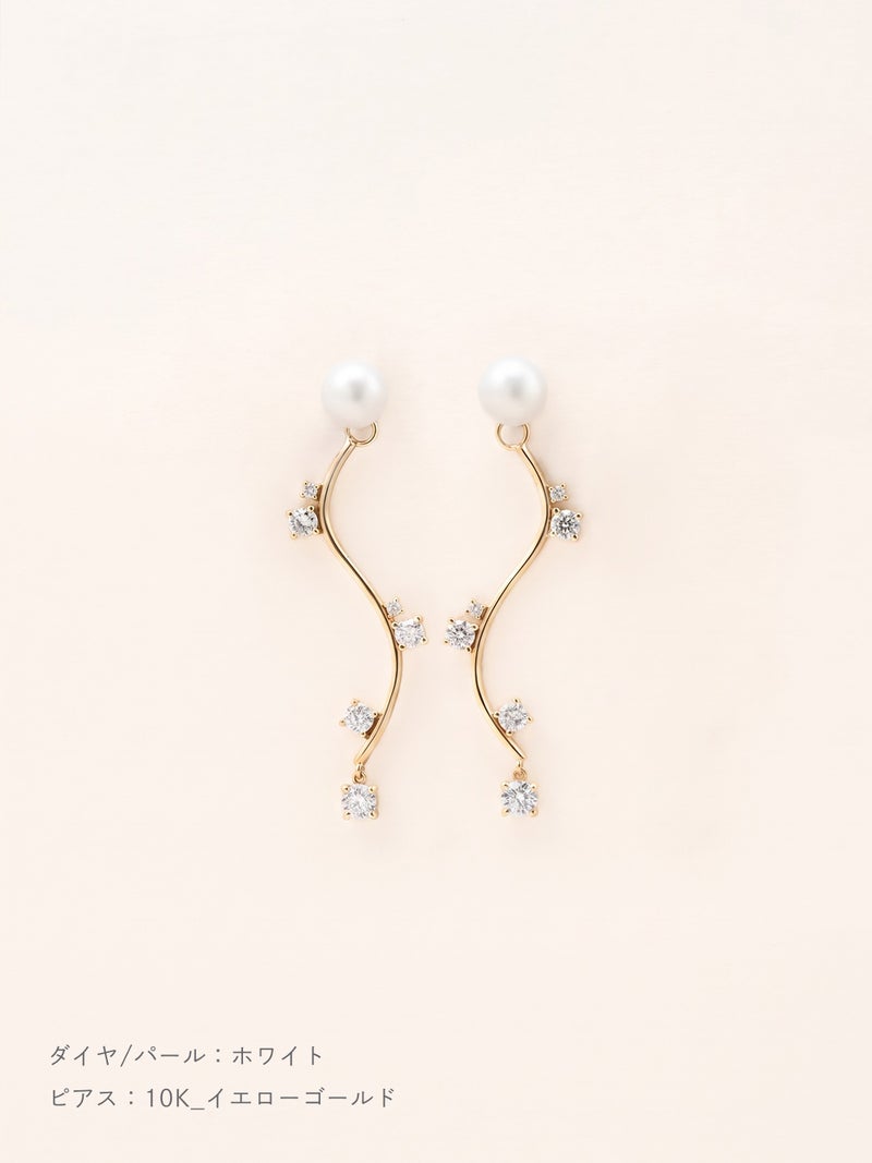パール×ダイヤモンド ウェーブ ピアス | Little Voyage 30017_wh_10kyg