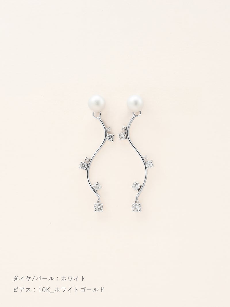 パール×ダイヤモンド ウェーブ ピアス | Little Voyage 30017_wh_10kwg