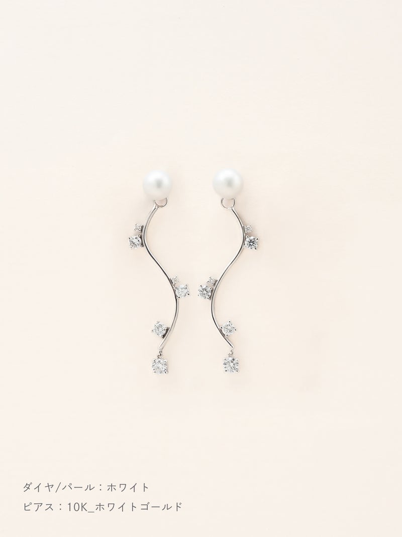 パール×ダイヤモンド ウェーブ ピアス | Little Voyage 30017_wh_10kwg